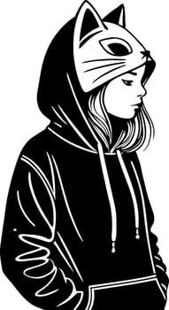 Stylish Girl in Cat Hoodie Art for Creative Projects and Tattoo Designs vector