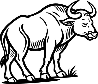 Detailed Black and White Buffalo Illustration for Tattoo and Coloring Projects vector
