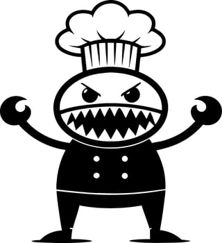Angry Cartoon Chef with Menacing Smile and Cooks Hat for Whimsical Designs vector