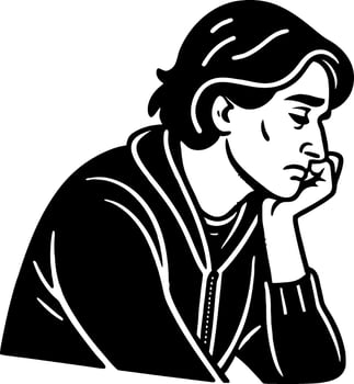Contemplative Young Man in Thoughtful Pose Illustration for Design and Art Projects vector