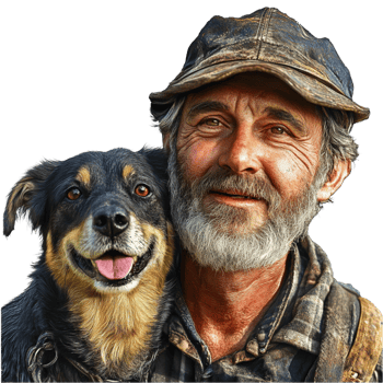 Rustic Farmer with Loyal Dog png