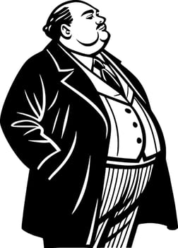 Rotund Man in Formal Suit Standing Proudly Vintage Style Illustration for Decorative Use vector