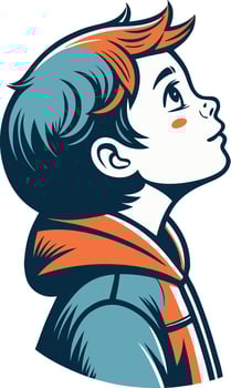 Curious Boy Looking Up in a Stylish Hoodie Illustration for Childrens Design vector
