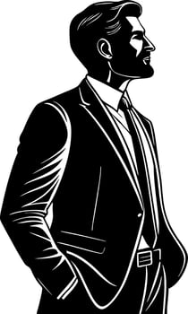 Stylish Businessman Silhouette Standing Confidently in Modern Suit for Professional Designs vector