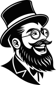 Vintage Gentleman Portrait with Beard and Top Hat for Retro Styling and Tattoo Design vector