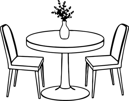 Cozy Dining Table with Two Chairs and Flower Vase for Interior Design Inspiration vector