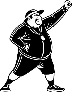 Cheerful Sport Coach Character Raising Arm in Triumph Motivational Athletic Design vector