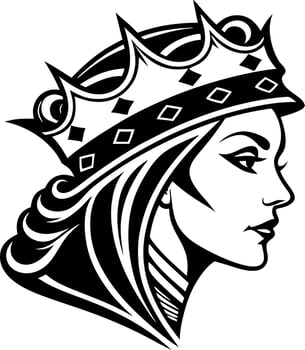 Elegant Queen Profile Design with Crown Ideal for Tattoo and Graphic Art Projects vector