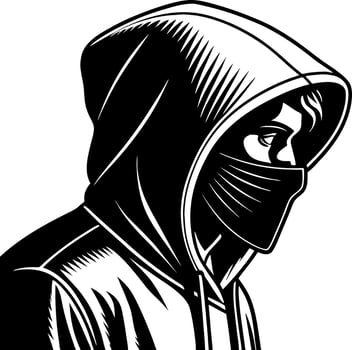 Mysterious Youth in Hooded Jacket and Face Mask Art for Modern Designs vector