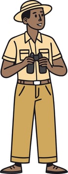 Safari Explorer Holding Binoculars in Outdoor Adventure Attire for Nature Observation vector