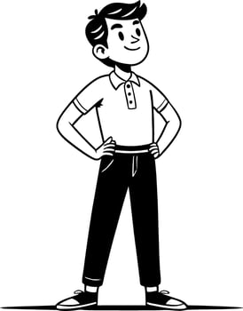 Confident Young Boy Standing with Hands on Hips in Casual Attire Illustration vector