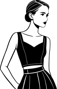 Elegant Fashion Illustration of a Stylish Woman in a Chic Black Dress with Modern Appeal vector