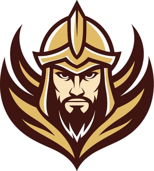 Warrioric Emblem with Golden Helmet and Fierce Expression for Design and Branding vector