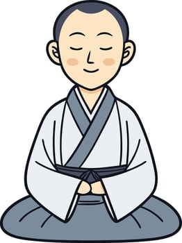 Meditating Boy in Traditional Attire Illustrating Peace and Mindfulness Concepts vector