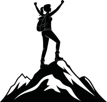 Empowered Female Hiker Celebrating Victory on Mountain Summit Adventure Inspiration vector