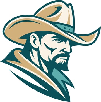 Cowboy Hat Wearing Man for Western Themes Tattoo Design and Branding Projects vector