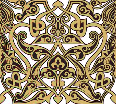 golden seamless oriental national ornament, background. Endless ethnic floral pattern of Arab peoples. Persian paint vector