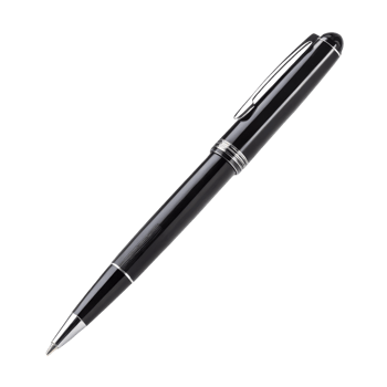 sleek black ballpoint pen with shiny finish and silver accents, perfect for professional settings and everyday use png
