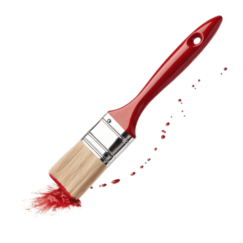 red paintbrush with bristles covered in red paint, creating splash effect, evokes creativity and artistic expression png