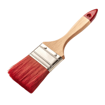 red paintbrush with wooden handle, perfect for artistic projects and home improvement tasks, showcasing its vibrant bristles and sturdy design png