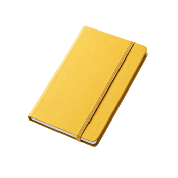 vibrant yellow notebook with smooth cover and elastic band, perfect for jotting down thoughts and ideas png
