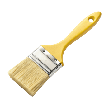 yellow paintbrush with flat bristle head and metal ferrule, perfect for painting and crafting projects png