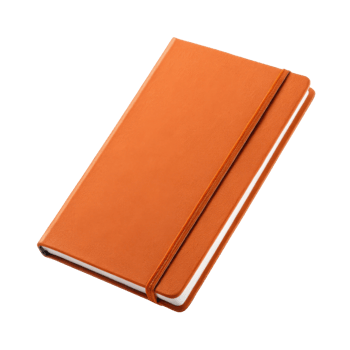 stylish orange notebook with smooth cover and elastic band, perfect for writing and note taking png