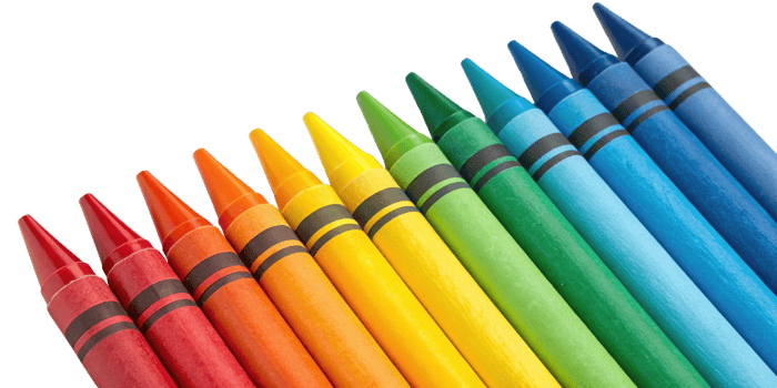 Colorful crayons arranged in vibrant spectrum showcasing red orange yellow green blue and purple hues perfect for creative expression png