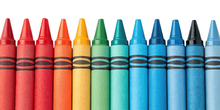 Colorful crayons arranged in neat row showcasing vibrant hues of red orange yellow green blue and more perfect for creative projects png
