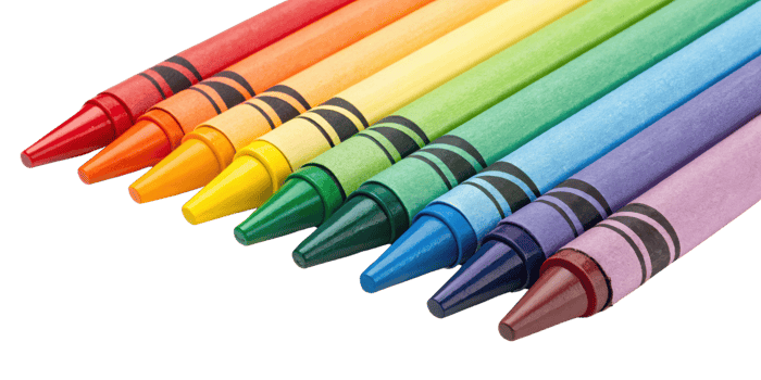 Colorful crayons arranged in vibrant spectrum showcasing red orange yellow green blue purple and brown hues perfect for creative projects png
