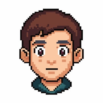 Pixel Art Male Character Portrait with Brown Hair and Blue Hoodie Facing Forward vector