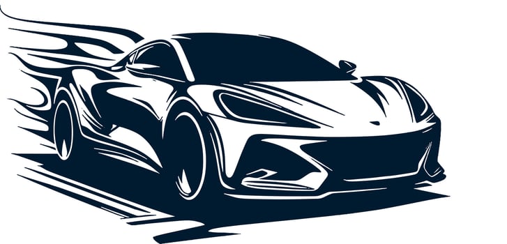 A black and white car with flames coming out of it vector