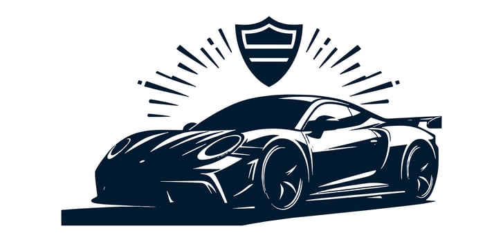 A black and white logo for a sports car vector