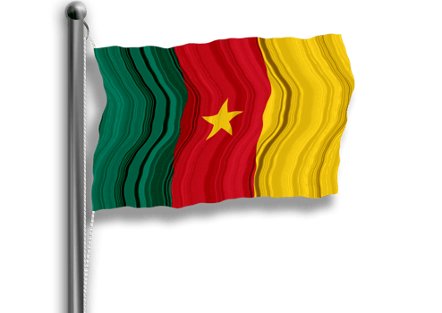 Cameroon flag flying on a flagpole, isolated, transparent background. png