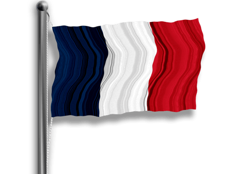 French flag flying on a flagpole, isolated, transparent background. png