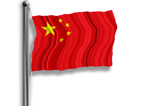 Chinese flag flying on a flagpole, isolated, transparent background. png