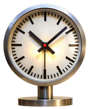 Classic round clock with a polished metal finish isolated on a transparent background png