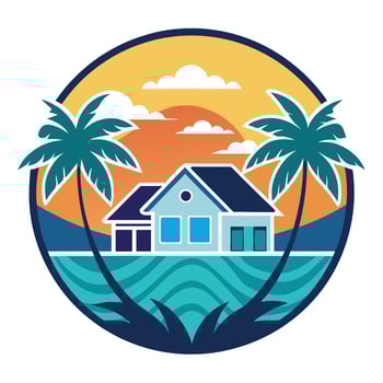 Circular logo design inspired by tropical beach resort vibes. vector