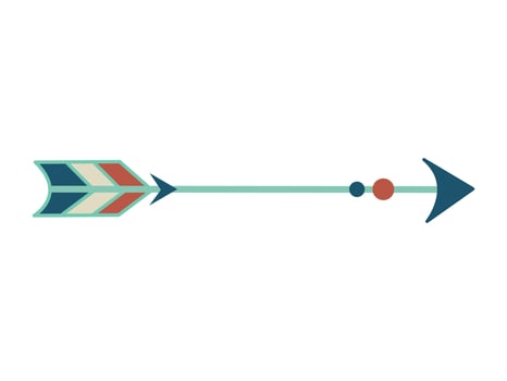 Bohemian tribal arrow with vibrant colors isolated on white background. Concept of archery sports, ancient hunting tool, and cultural design inspired by Indian, African, Mayan, and Aztec traditions vector