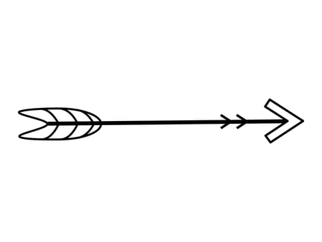 Black silhouette of arrow on white background. Concept of archery, targeting, shooting, sport, traditional African craftsmanship, tribal culture, hunting, direction. Icon, Design Element vector