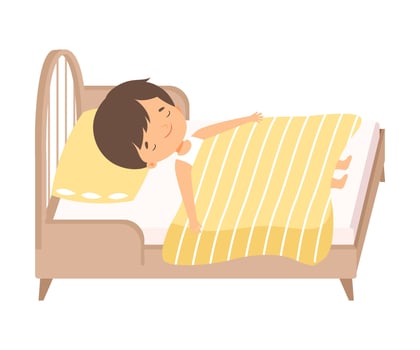 Cute Adorable Little Boy Sleeping Sweetly in His Bed under Blanket Illustration vector