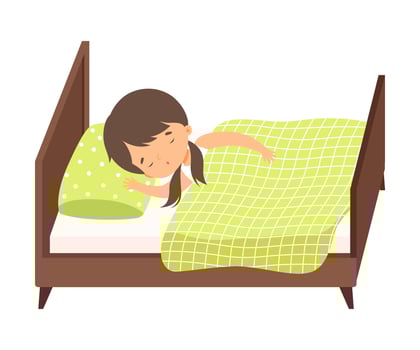 Sweet Brunette Little Girl Sleeping Sweetly in Her Bed under Blanket Illustration vector
