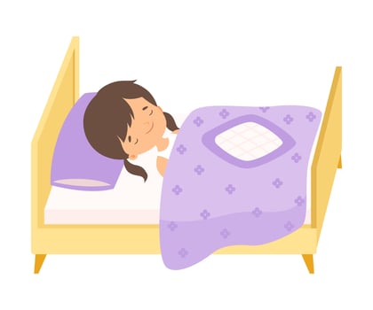 Lovely Brunette Little Girl Sleeping Sweetly in Her Bed under Blanket Illustration vector