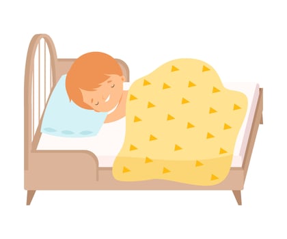 Cute Red Haired Little Boy Sleeping Sweetly in His Bed under Blanket Illustration vector