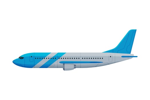Modern Passenger Airplane, Flying Aircraft Vehicle, Side View Flat Illustration vector