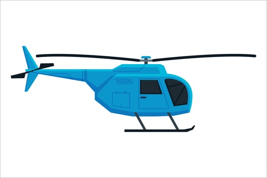 Flying Blue Helicopter, Aircraft Chopper Air Transportation Flat Illustration vector