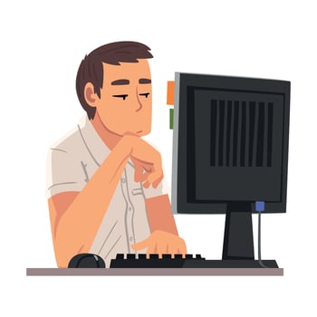 Bored Businessman Sitting at Office Desk, Lazy Male Employee Procrastinating at Workplace, Unmotivated or Unproductive Manager Character Illustration vector