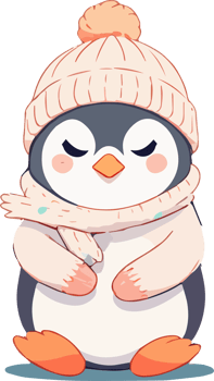 Penguin Cartoon with Fluffy Knitted Hat png