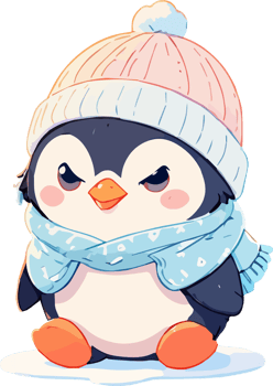Cute Penguin Wearing Warm Knitted Hat png
