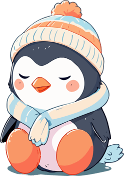 Cartoon Penguin in Cozy Winter Knitted Cap png